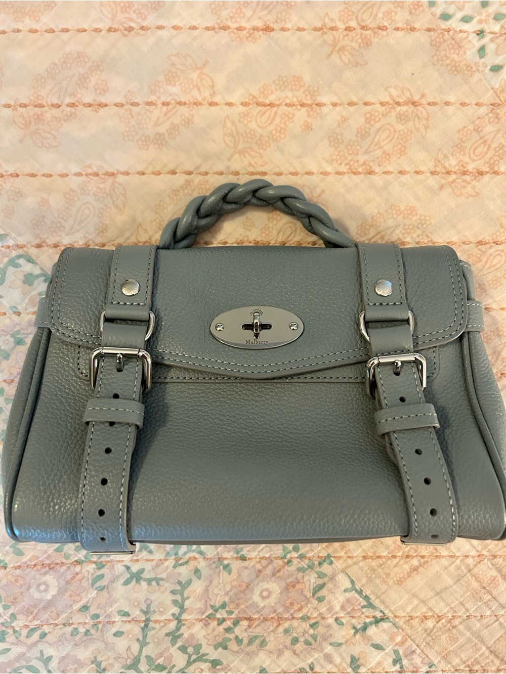 MULBERRY Mini Alexa Heavy Grain Leather Handbag Satchel in Cloud Blue EUC - Picture 3 of 16
